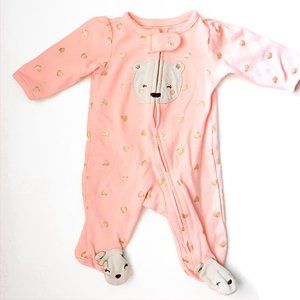 pink/gold sleep + play w/footies bear + hearts